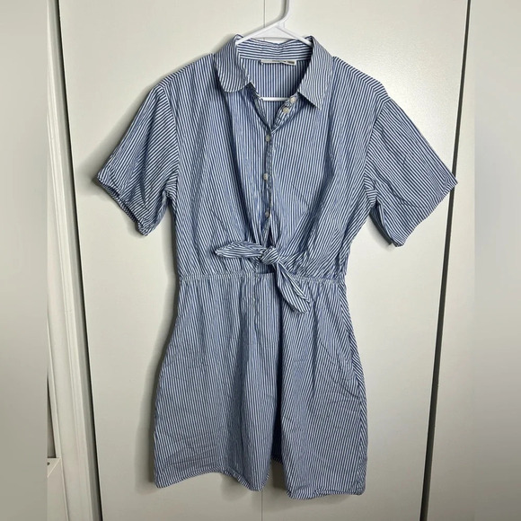Thakoon- 100% cotton Blue Striped Tie Dress Size 10 - Picture 3 of 10